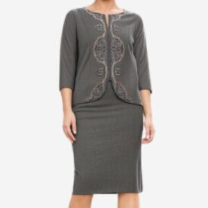 Victor Costa 2 Piece Jacket/Skirt Womens Size 14 Large Gray Pink/White Deco Zip